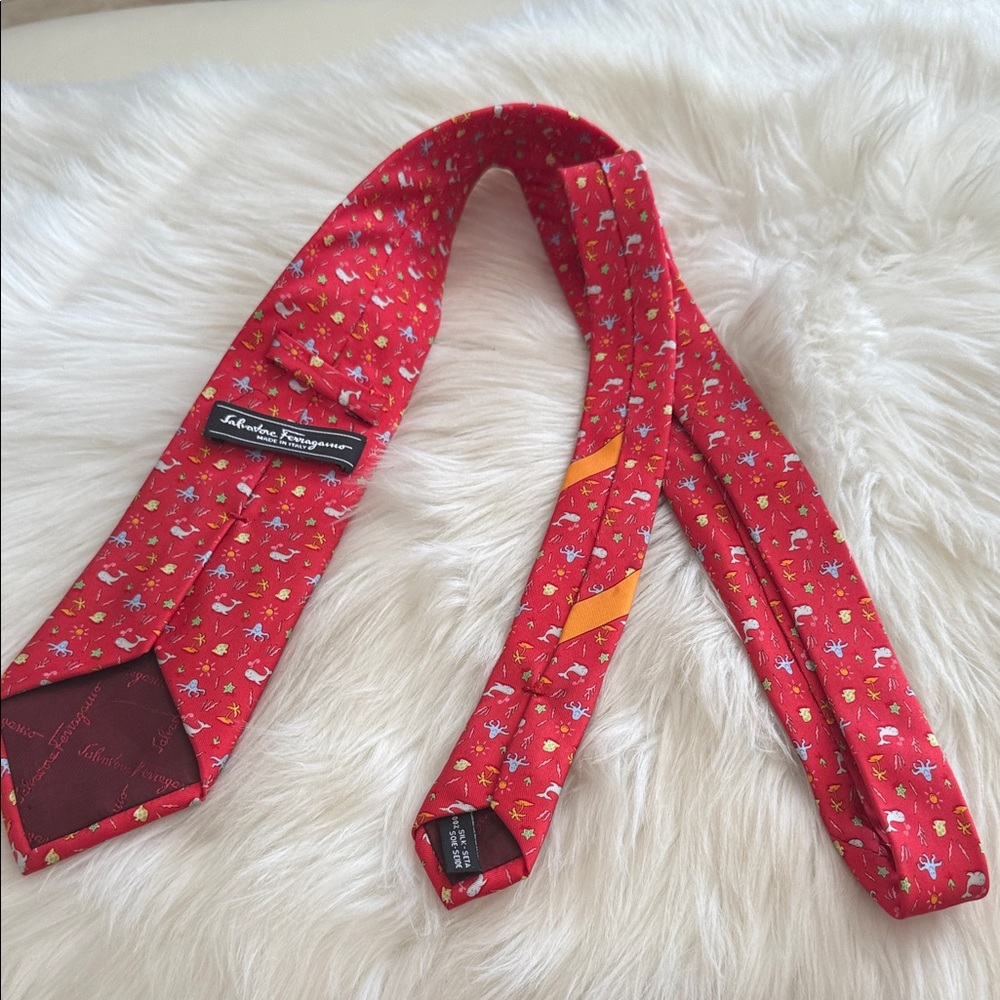 Salvatore Ferragamo Red Printed Silk Tie with Yellow Accent